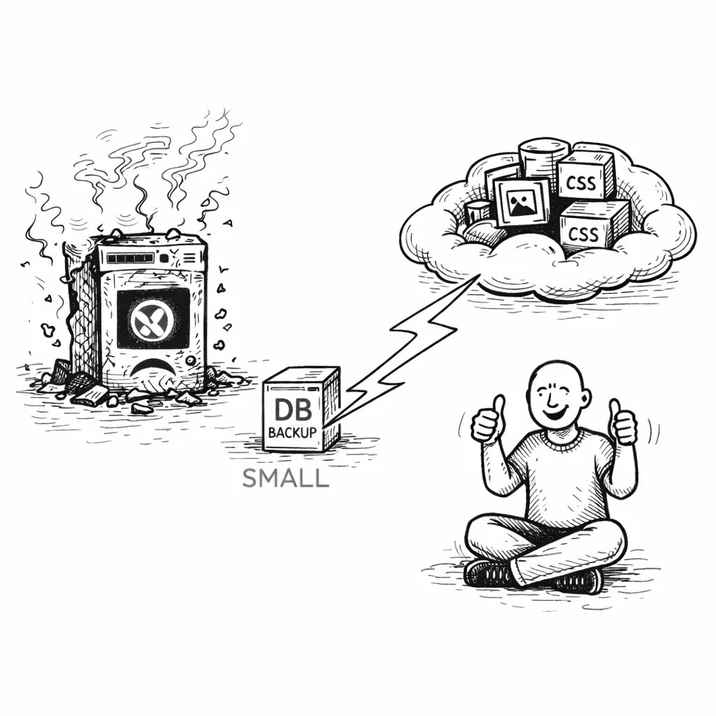 Server crash scenario: media safe in cloud, small database backup