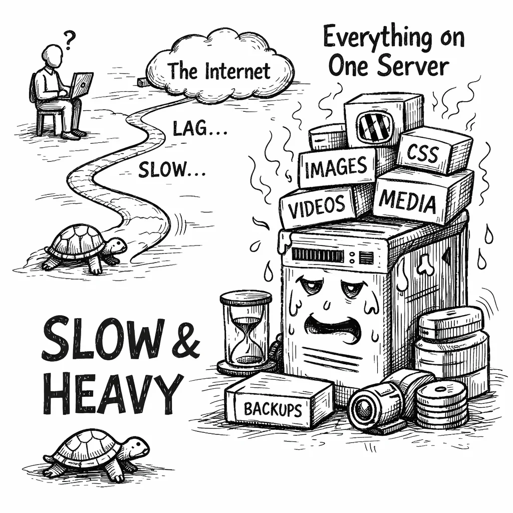 Overloaded WordPress server with all media stored locally