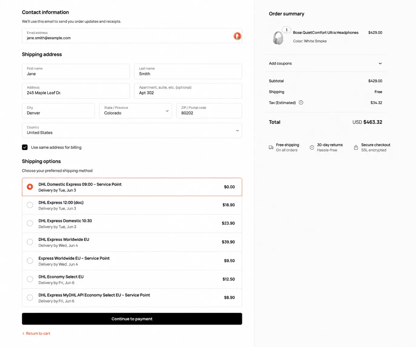 Live carrier shipping rates shown at WooCommerce checkout by ShipEngine Shipping PRO